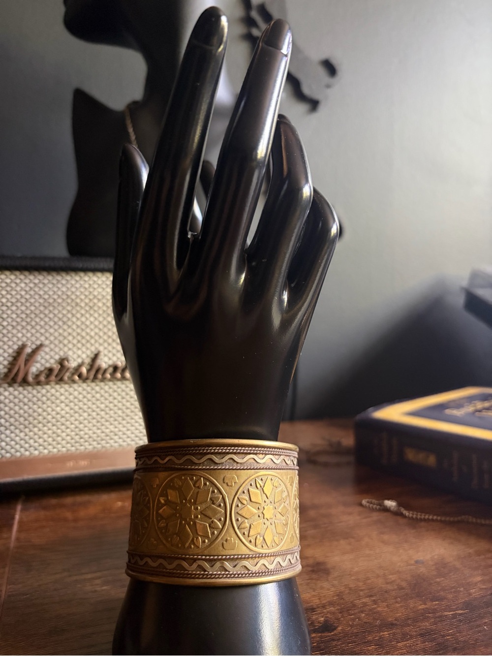 Mens Gold-Tone Engraved Cuff Bracelet - Elegant Statement